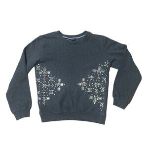 Hemant & Nandita Gray Embellished Jeweled Rhinestone Crew Sweatshirt Size S